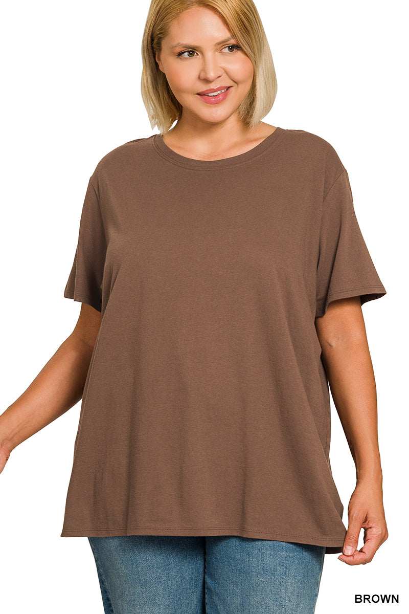 Zenana Plus Boyfriend  Cotton Round Neck Tee