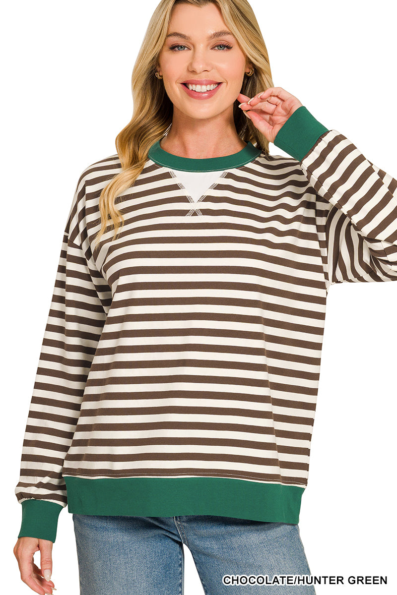 Zenana Striped Rib Banded Pullover