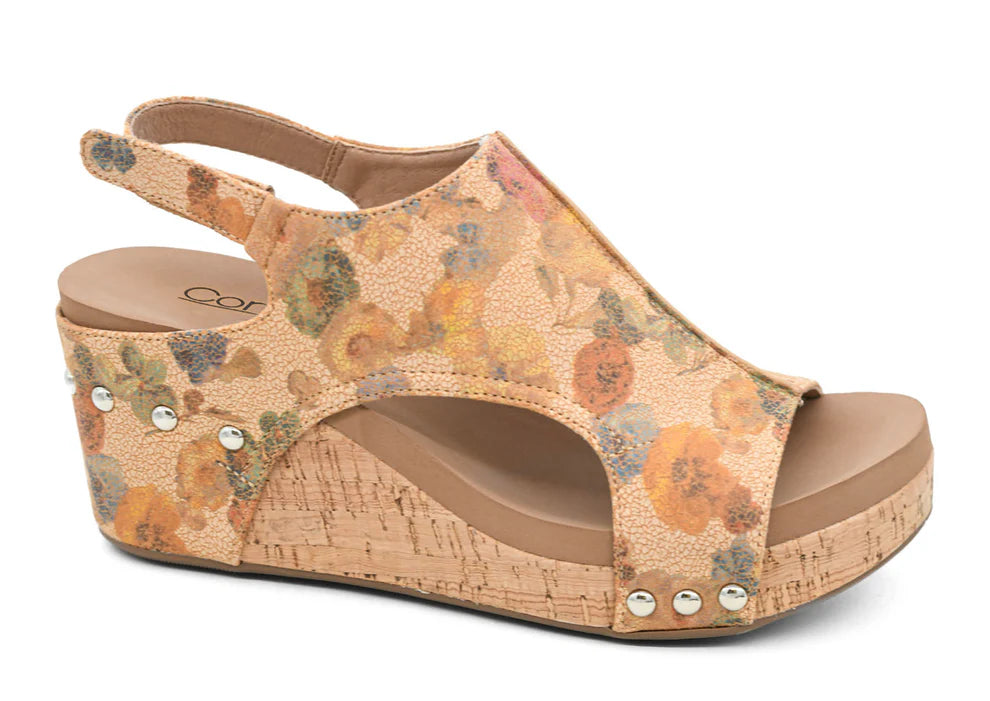 Corkys Carley Camel Washed Flower Wedge