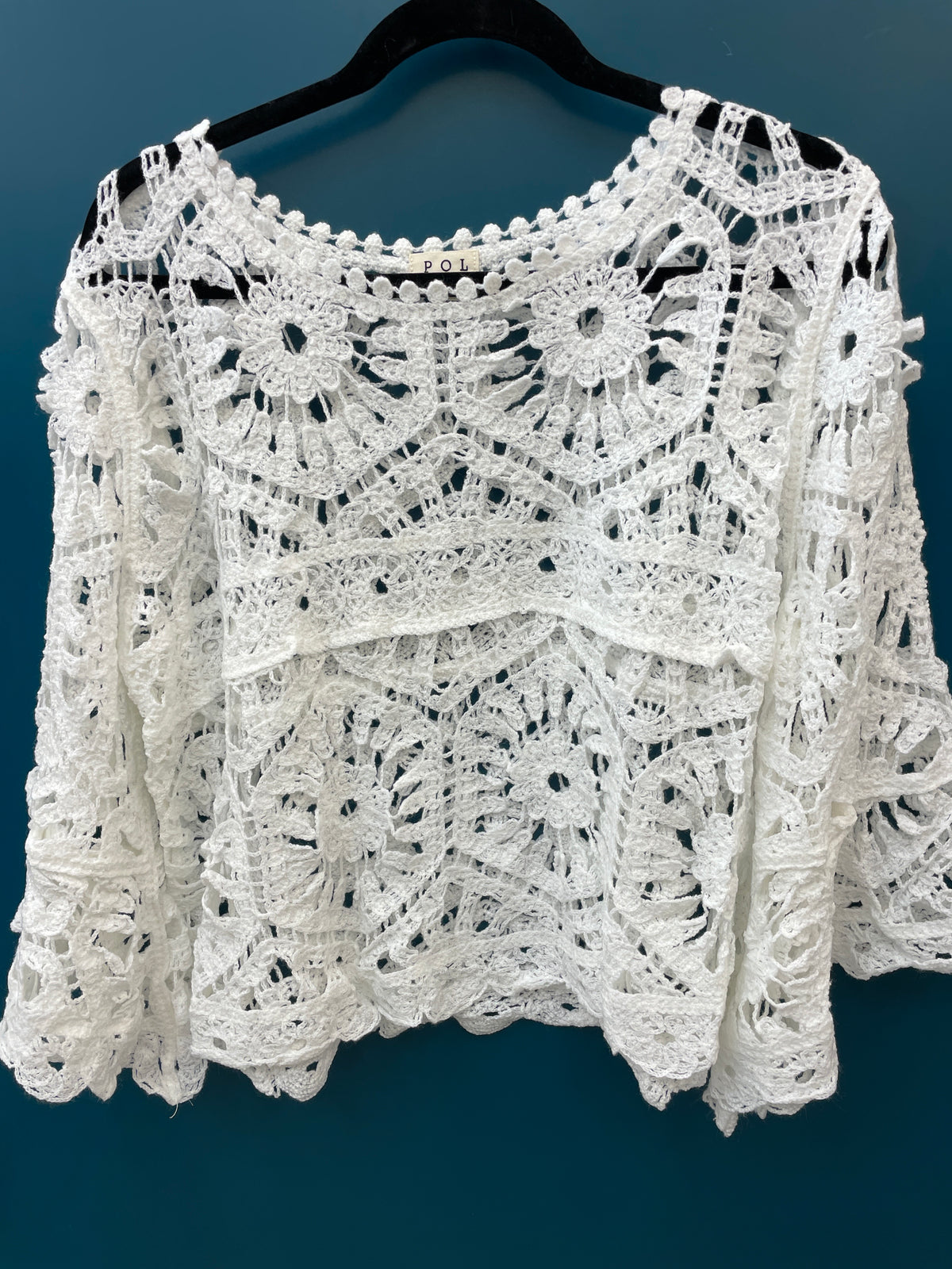 POL One Size 3/4 Sleeve Crochet Crop Top