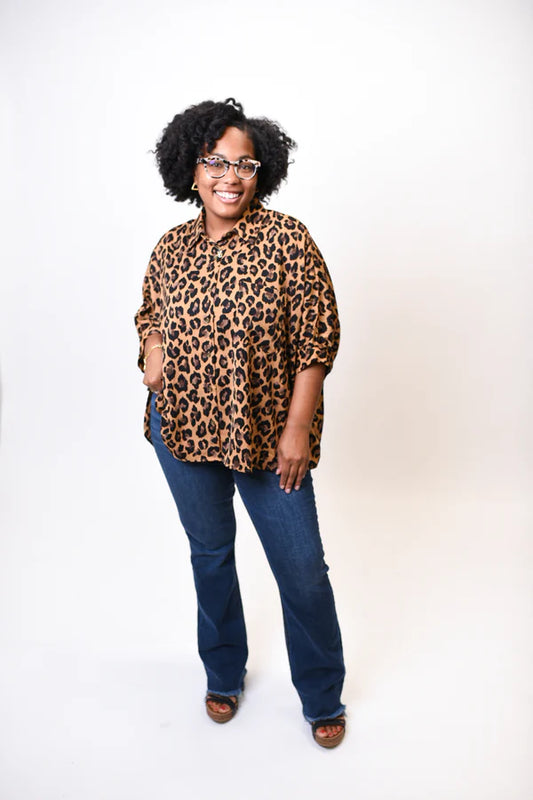 Entro Cheetah Print Button Down Blouse