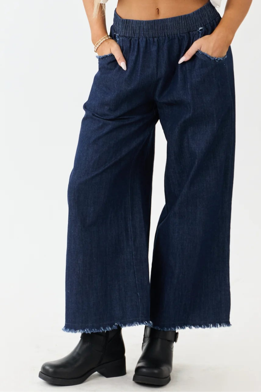 Umgee Denim Pants With Fringe Hem