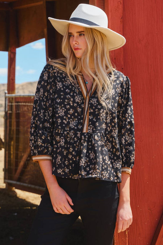 Oddi Ditsy Floral Printed Peplum Blouse