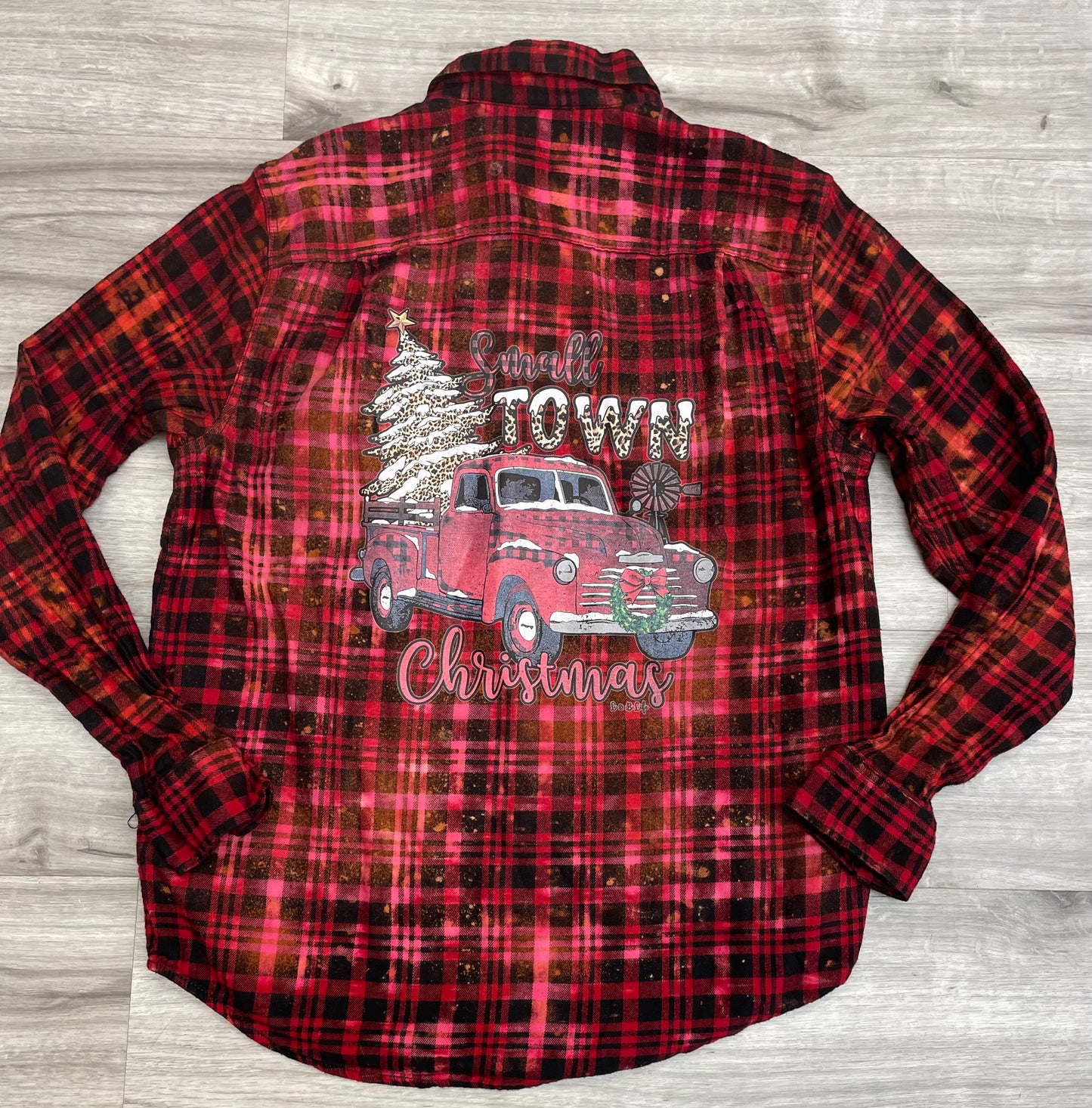 Red Bleached Christmas Truck Flannel