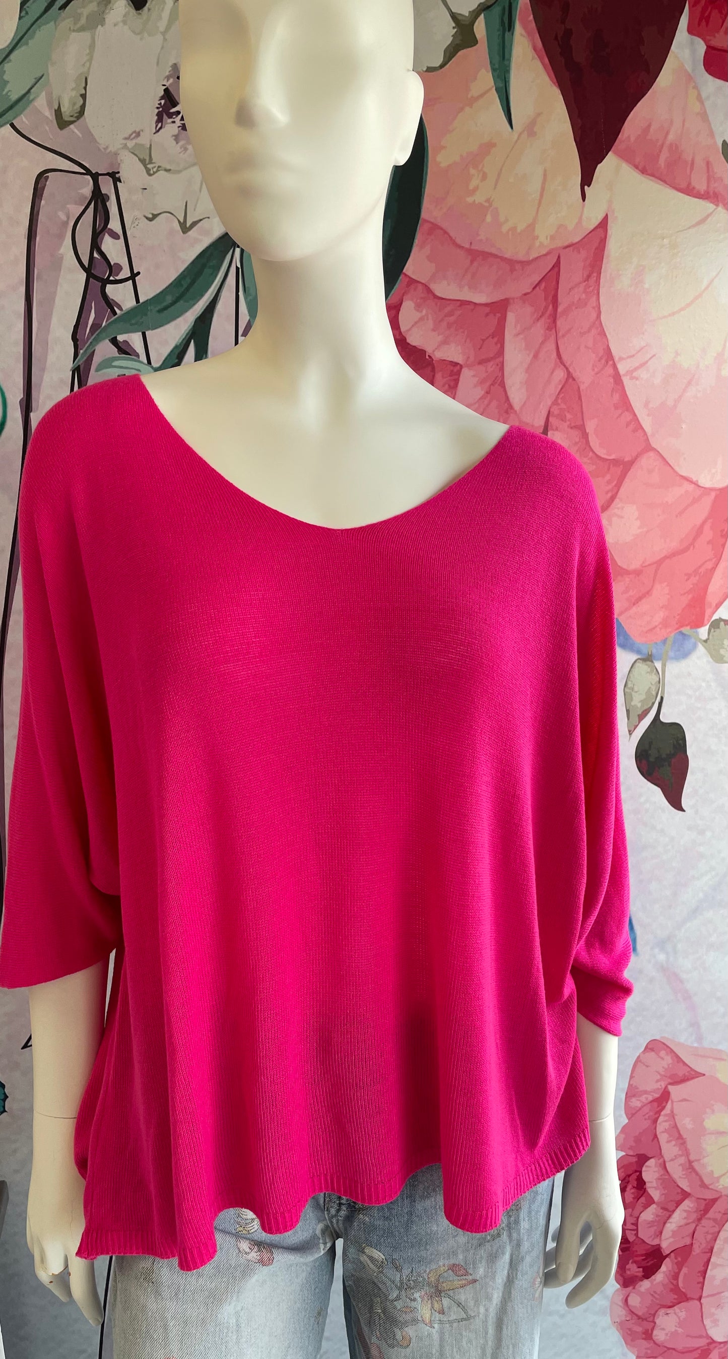 Yolly Fuchsia 3/4 Sleeve  Scoop Neck Sweater