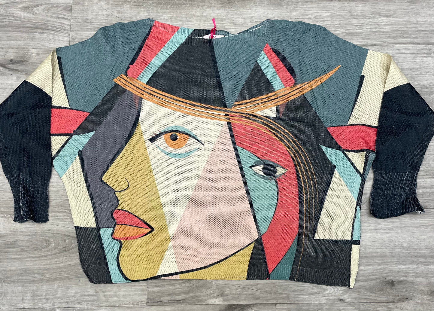 Yolly Gray Abstract Face Top