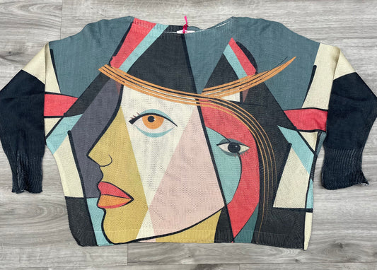 Yolly Gray Abstract Face Top