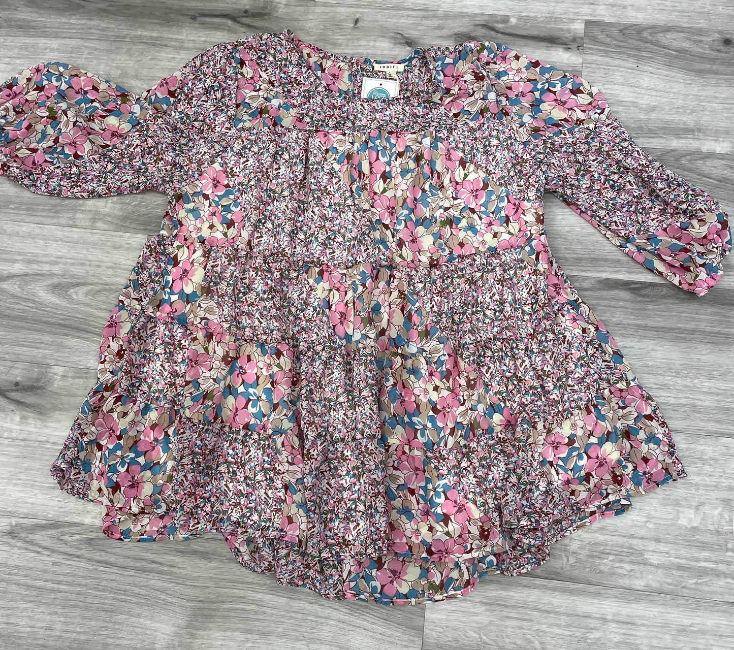 Jodifl Pink Floral Print Bubble Sleeve Top