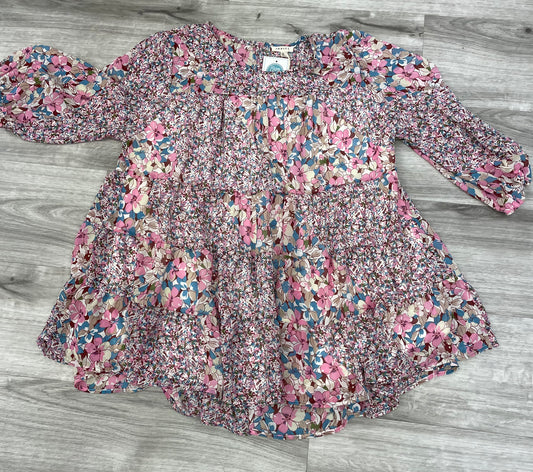 Jodifl Pink Floral Print Bubble Sleeve Top