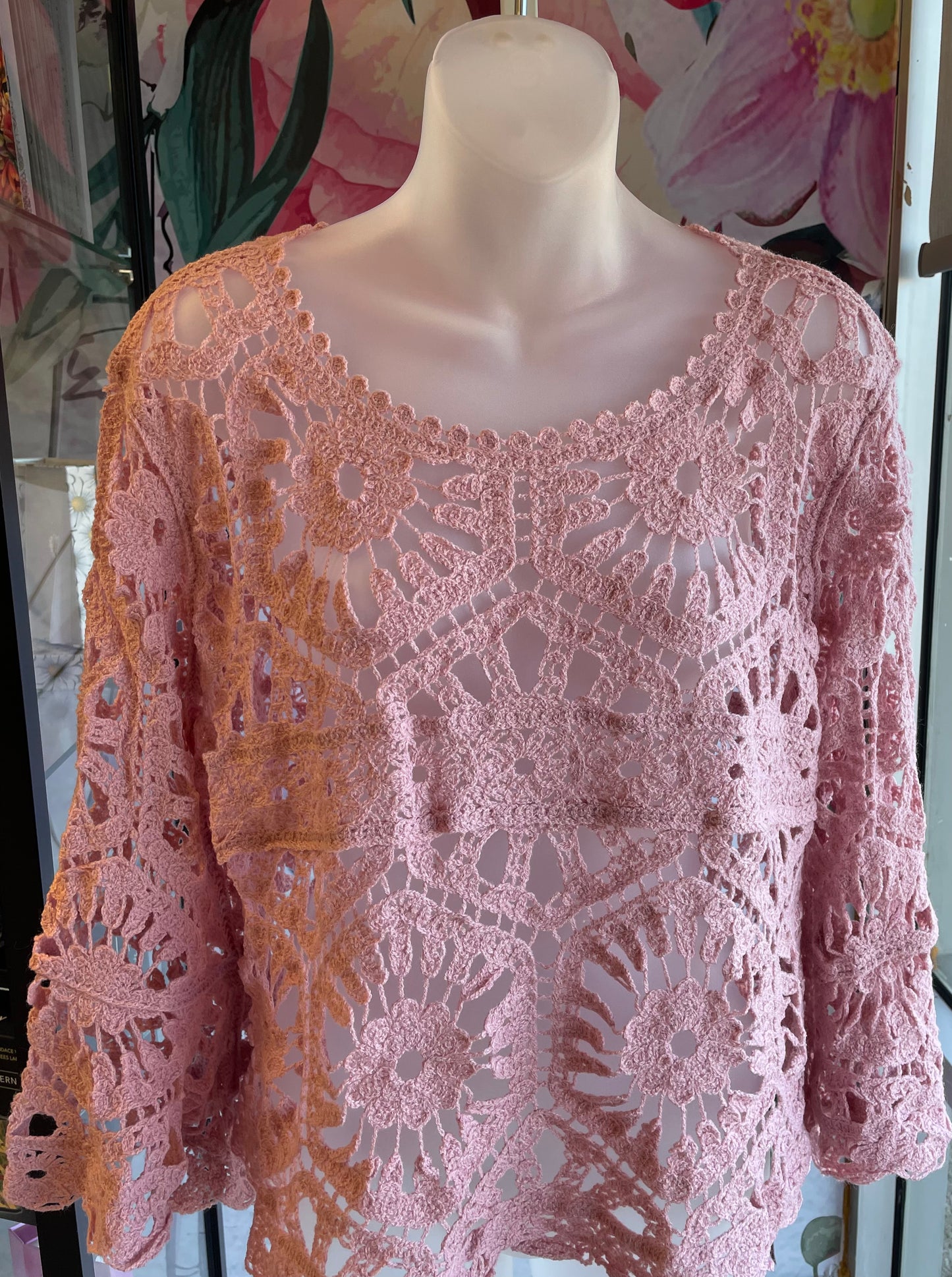 POL One Size 3/4 Sleeve Crochet Crop Top