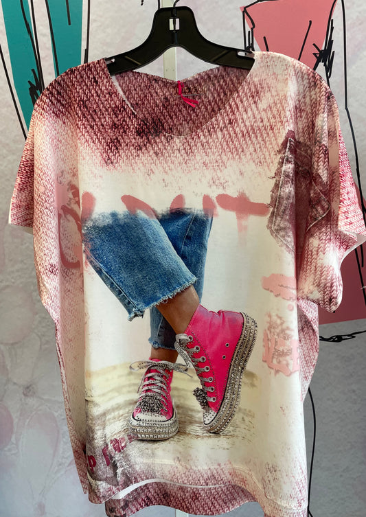 Yolly Hot Pink Sneakers With Rhinestones Top