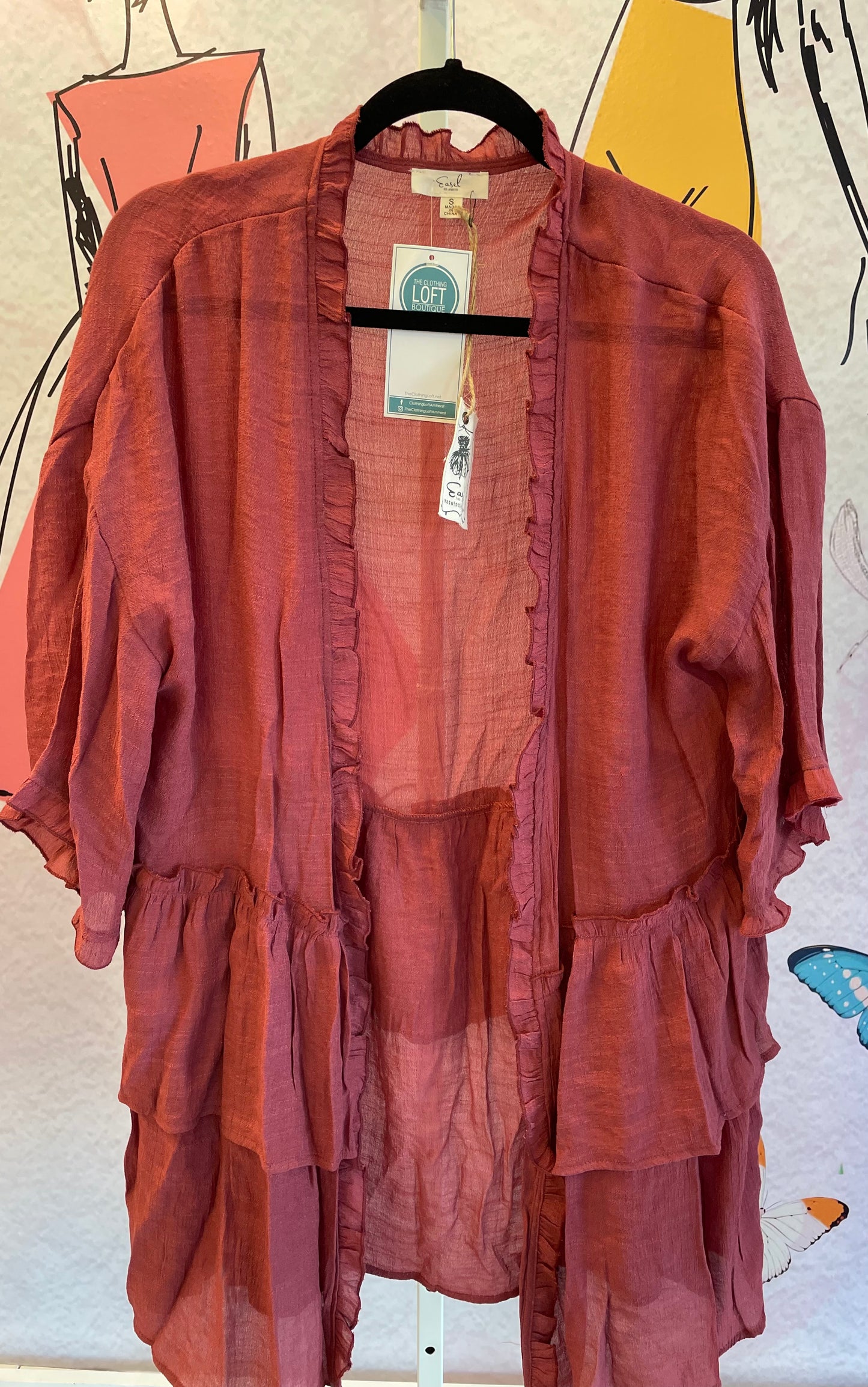 Easel Light Semi Sheer Open Front Ruffle Cardigan