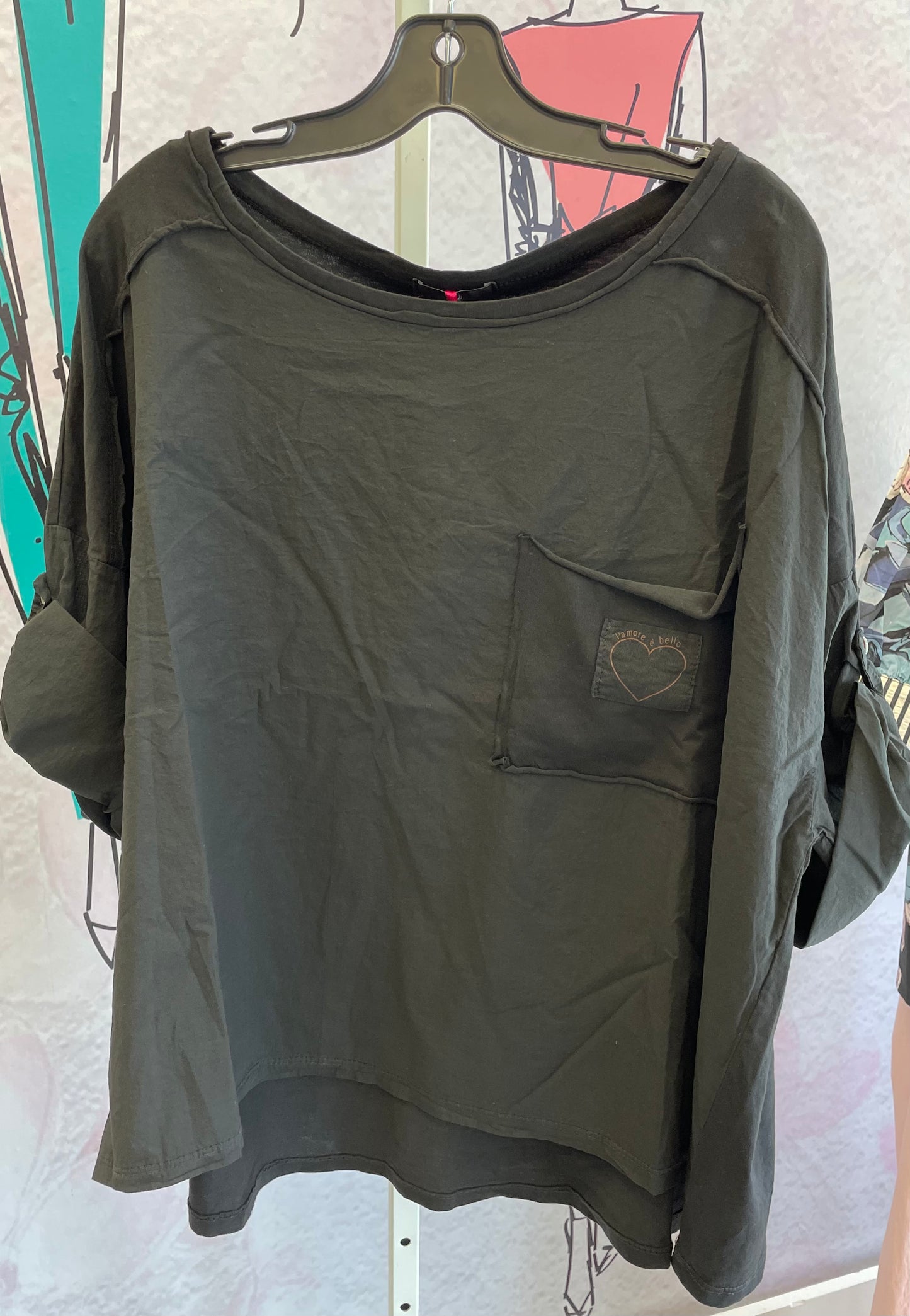 Yolly Hi Low Button Cuffed  Sleeve Top