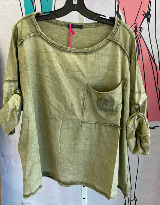 Yolly Hi Low Button Cuffed  Sleeve Top