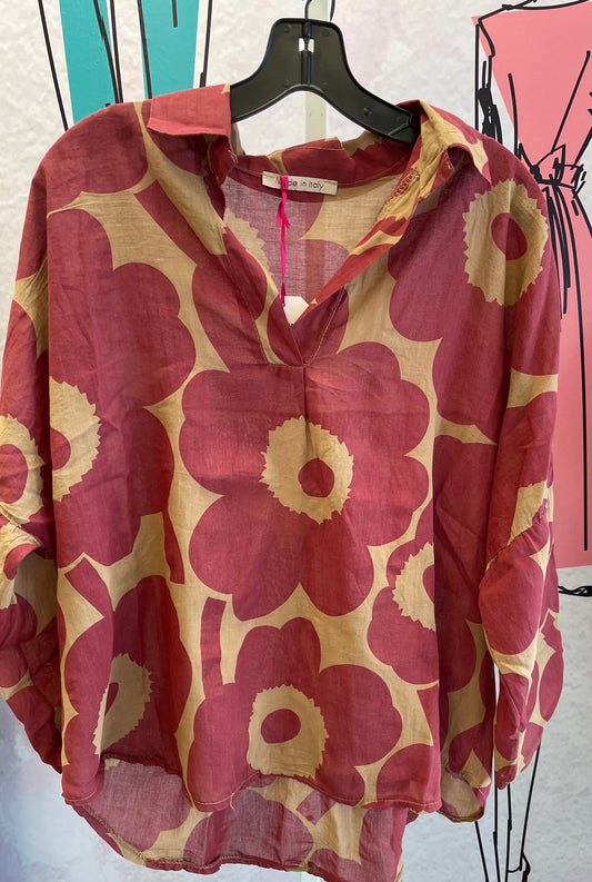 Yolly  Drop Sleeve V-Neck High Low Floral Blouse