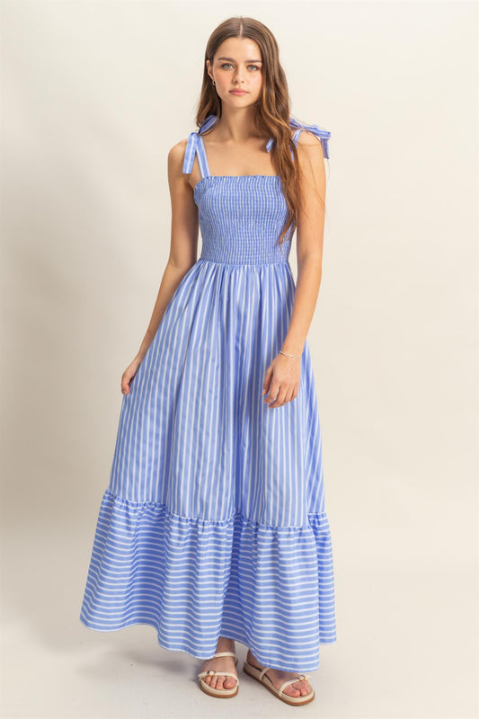 HYFVE  Smocked Bodice With Tie Straps Striped Dress