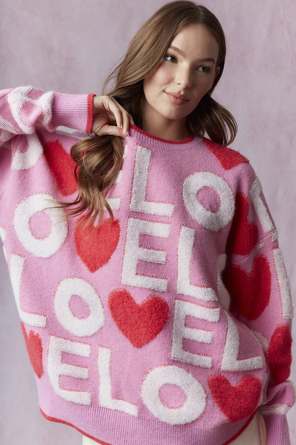 Peach Love 3D Embroidery Valentine Sweater