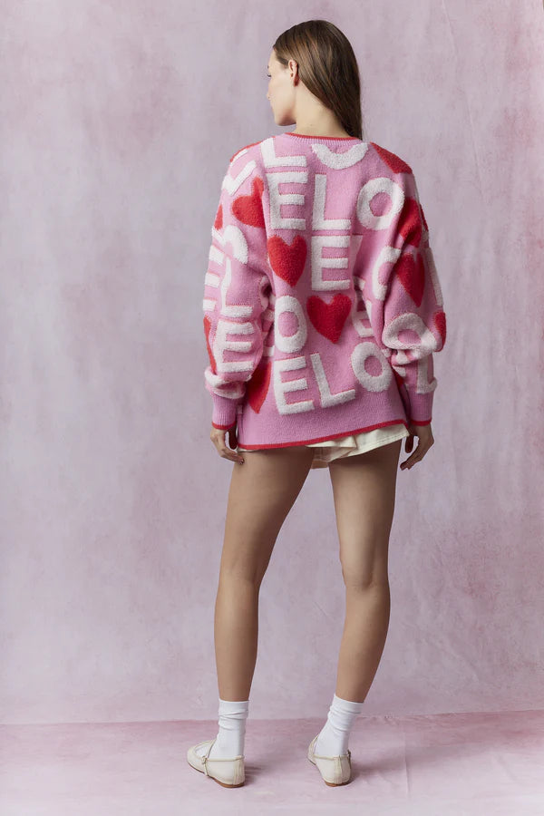 Peach Love 3D Embroidery Valentine Sweater