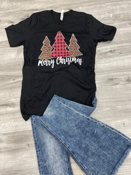 Bella Canvas Merry Christmas Buffalo & Leopard Trees Tee