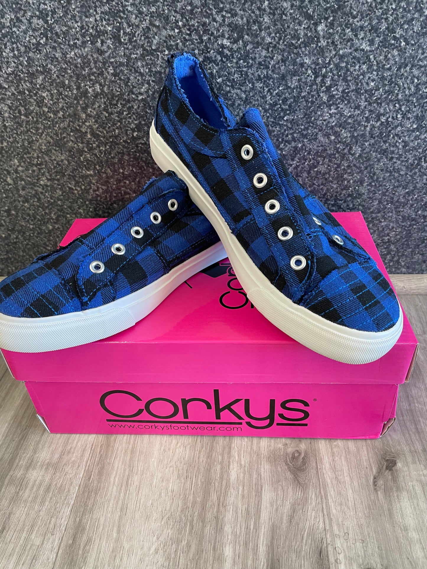 Corkys Babalu Blue Plaid Canvas Shoes