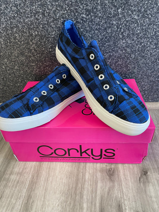Corkys Babalu Blue Plaid Canvas Shoes