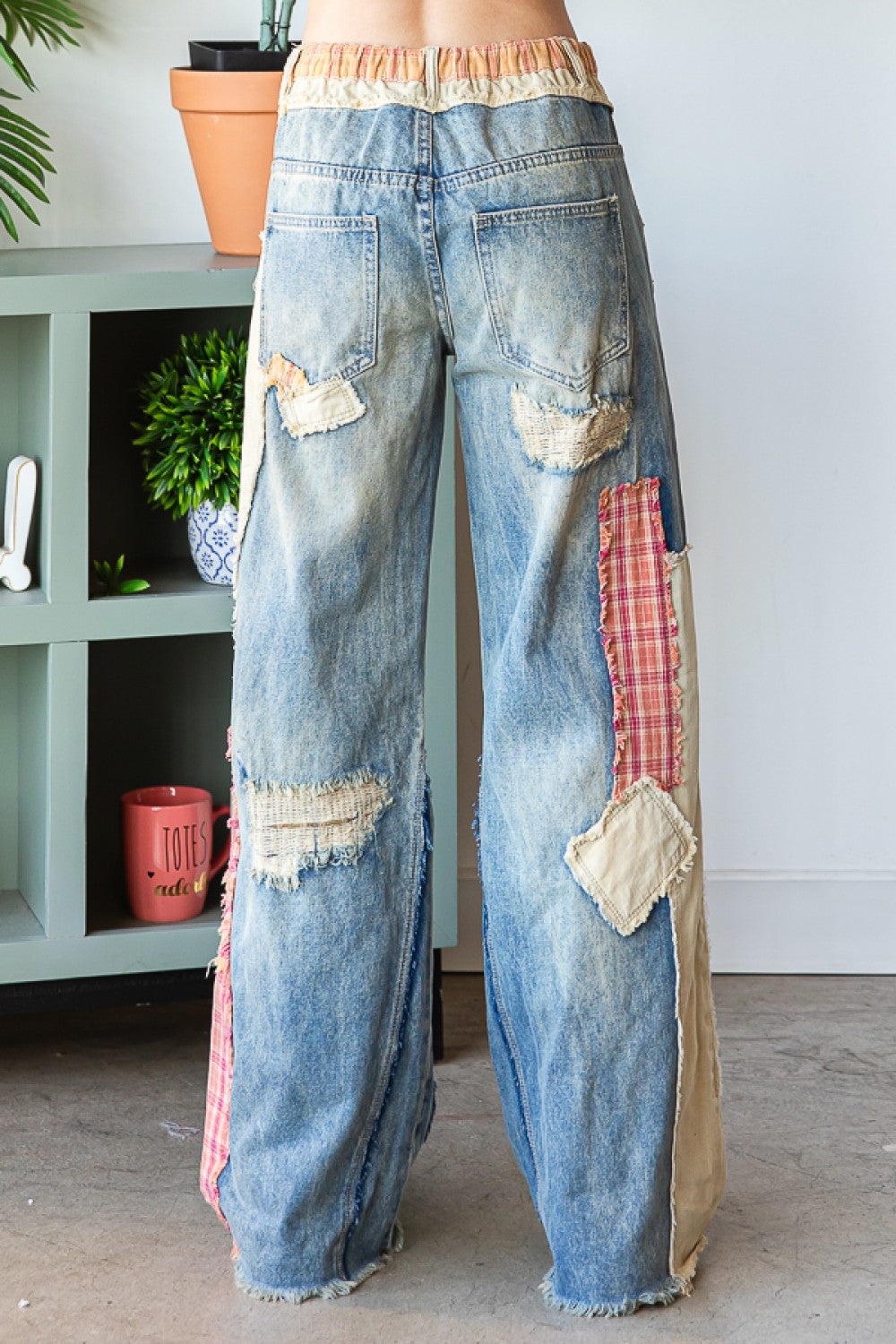 Oli & Hali Patch Detail Wide Straight Denim Pants