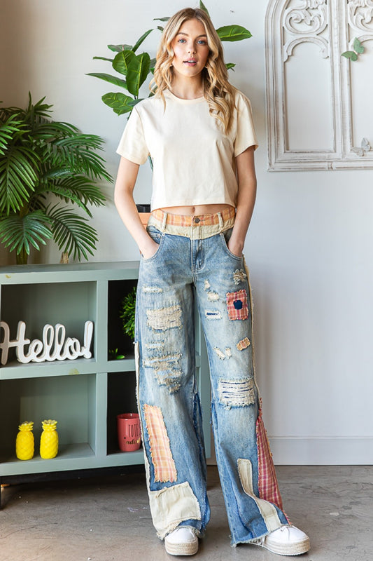 Oli & Hali Patch Detail Wide Straight Denim Pants