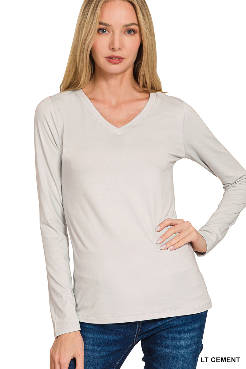 Zenana Brushed Microfiber Long Sleeve V-Neck Tee