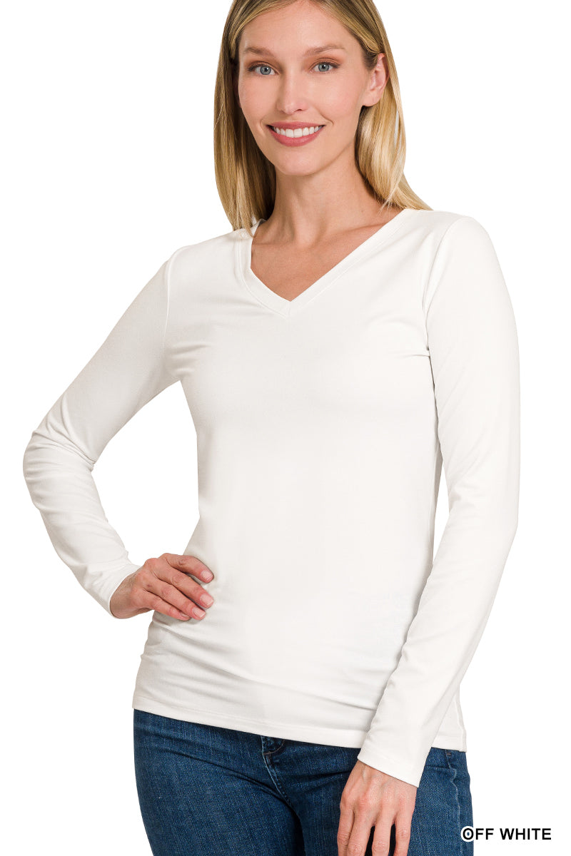 Zenana Brushed Microfiber Long Sleeve V-Neck Tee
