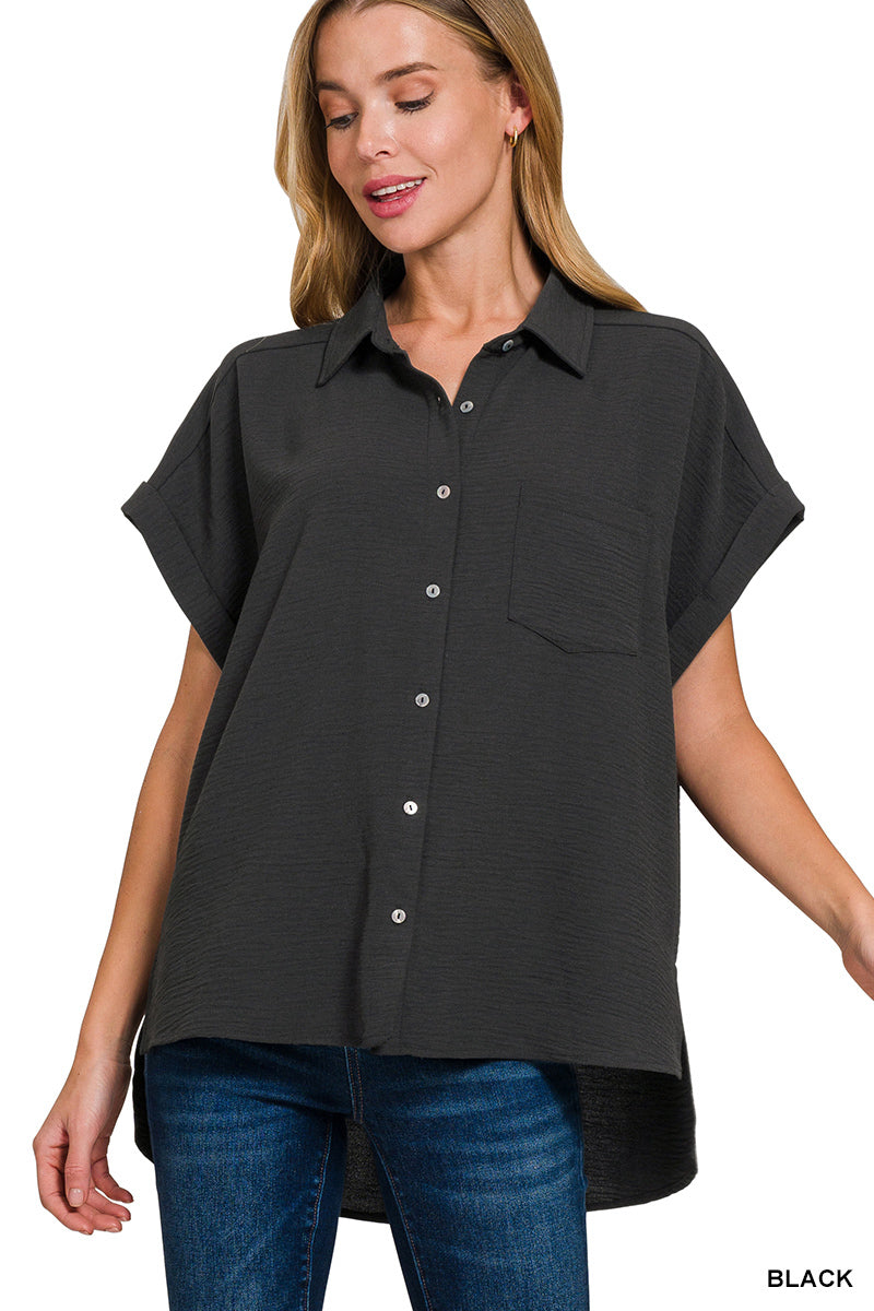 Zenana Woven Air Flow Button Down Shirt