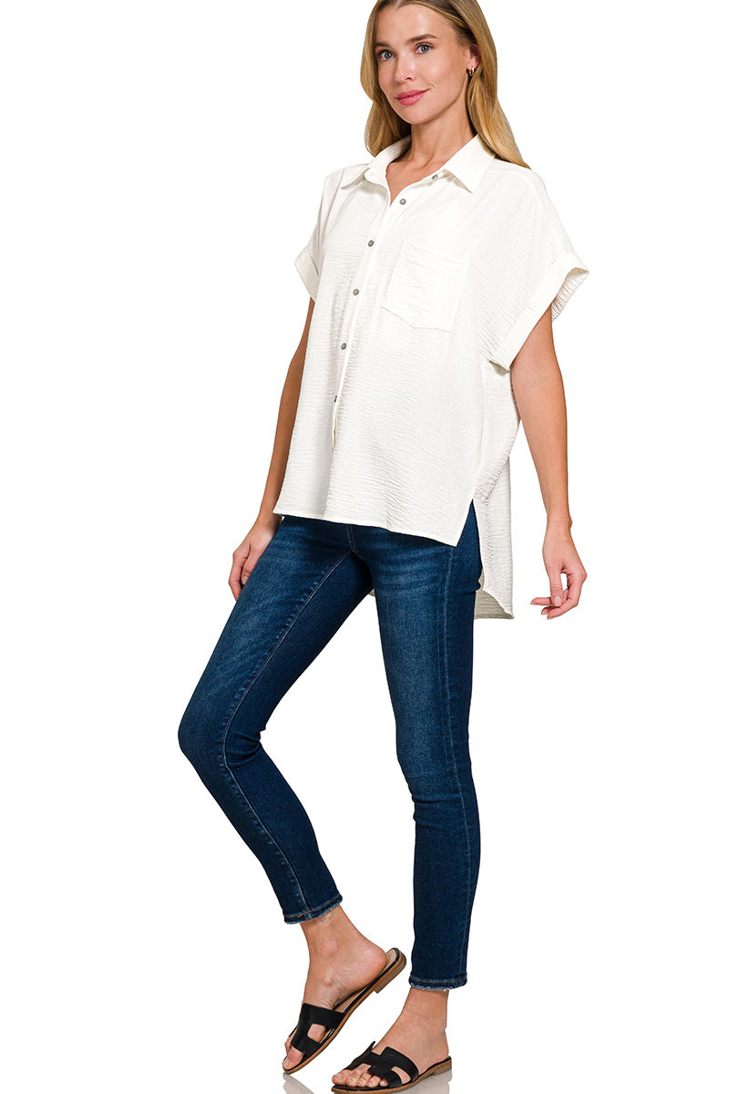 Zenana Woven Air Flow Button Down Shirt