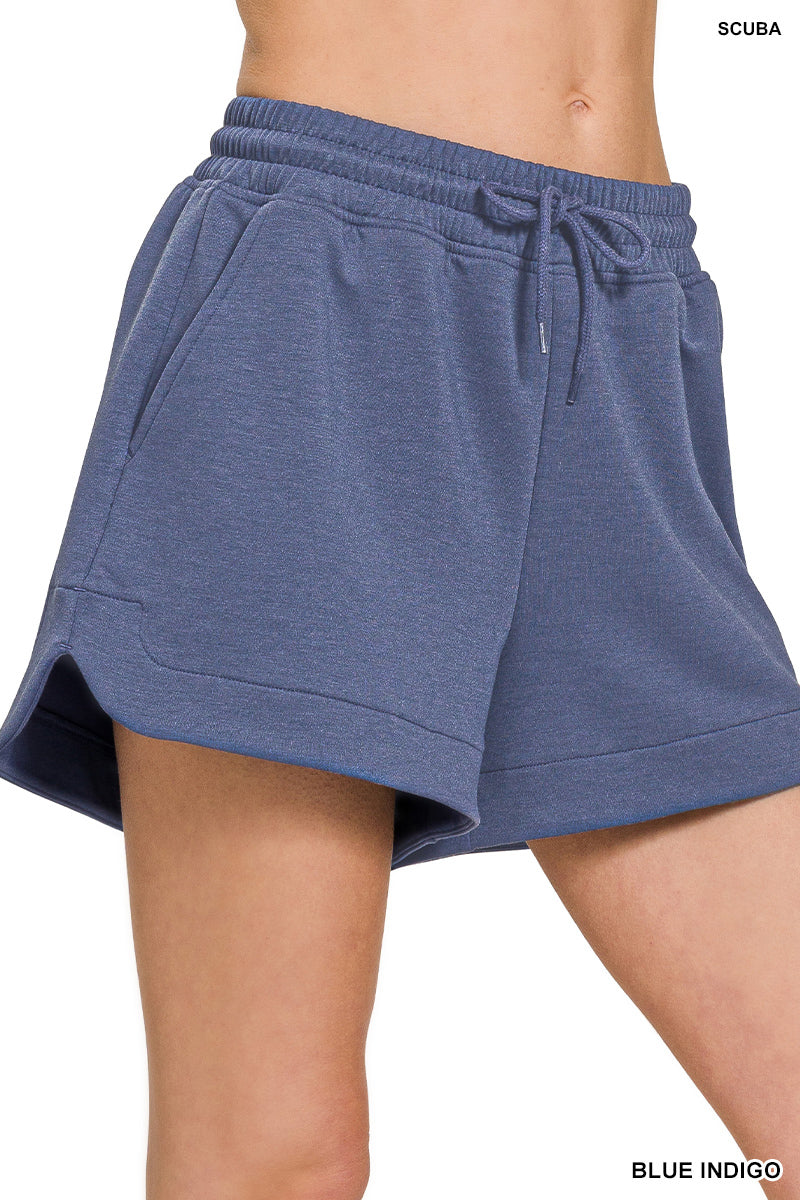 Zenana Scuba Elastic Waistband Shorts W/Pockets