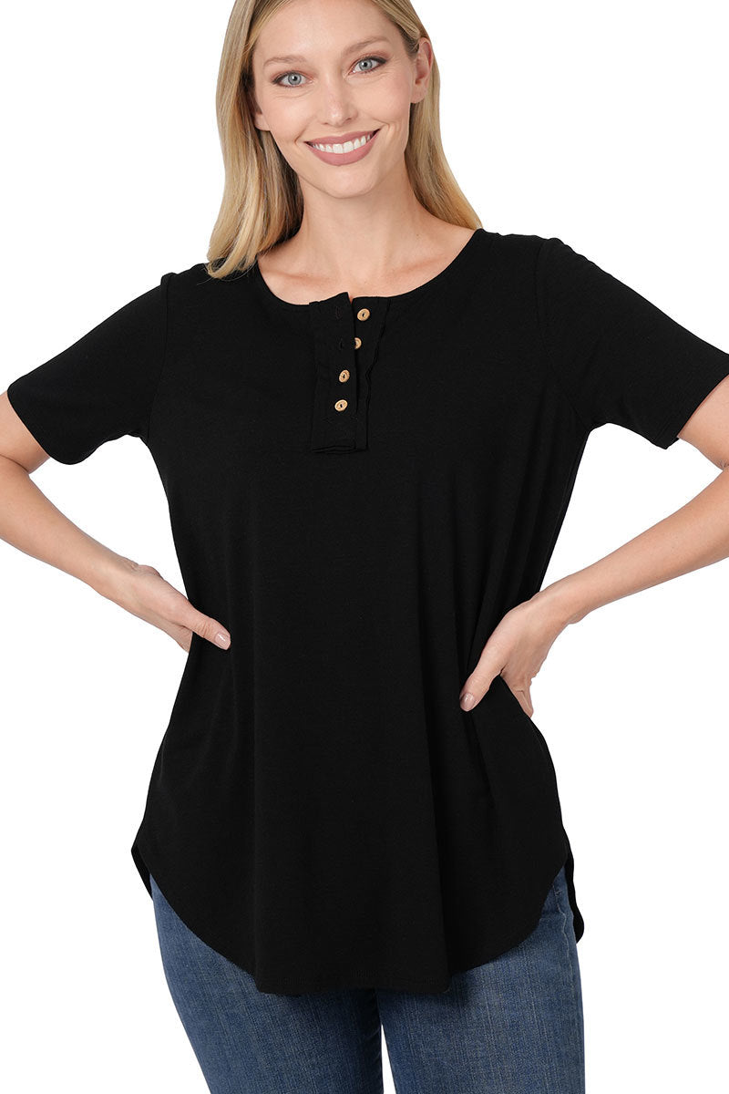 Zenana Short Sleeve Button Down Top