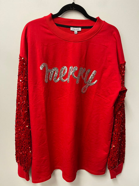 White Birch Merry Sequin Embellished Sweatshirt Tunic Top