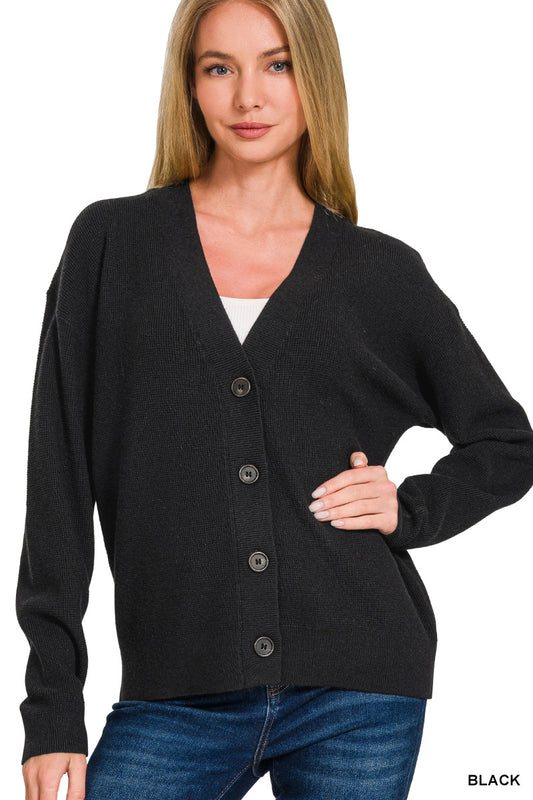 Zenana Drop Shoulder Button Front Cardigan