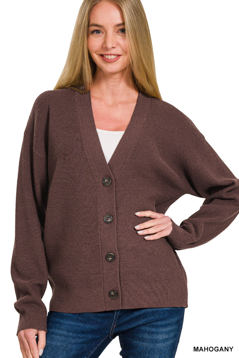 Zenana Drop Shoulder Button Front Cardigan