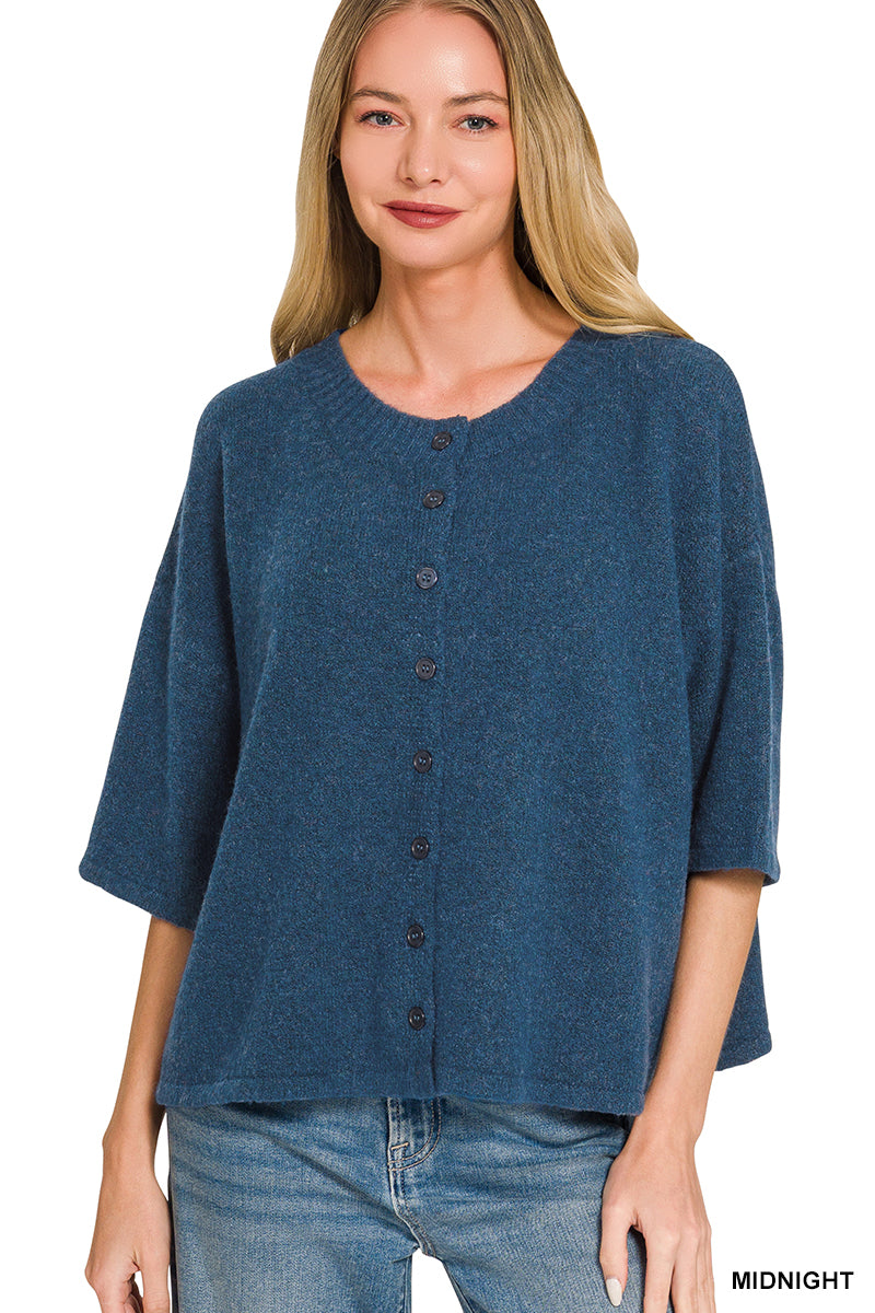 Zenana Wool Blend Half Sleeve Cardigan Sweater