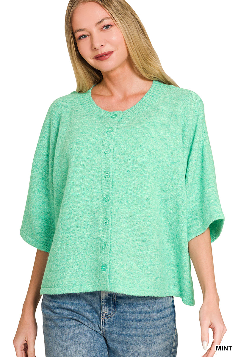 Zenana Wool Blend Half Sleeve Cardigan Sweater