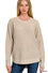 Zenana Hi-Low Round Neck Waffle Sweater