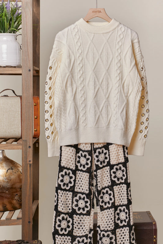 Mello Cable Knit Sweater w/grommet detailed sleeves