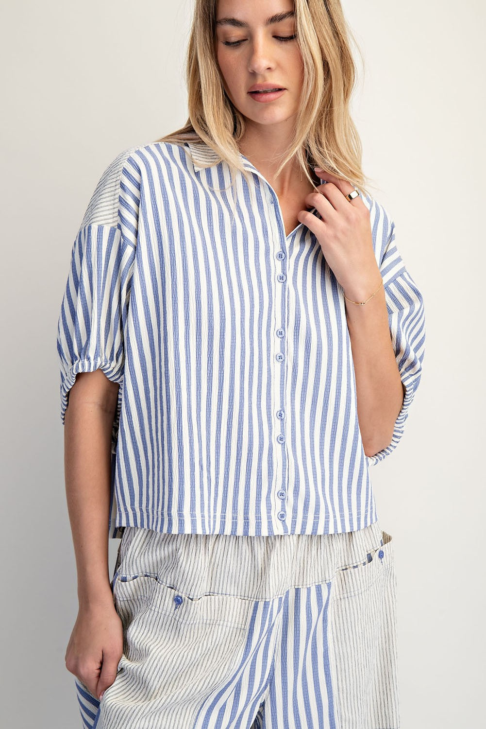 Cotierra Striped Relaxed Fit Burble Sleeve Top