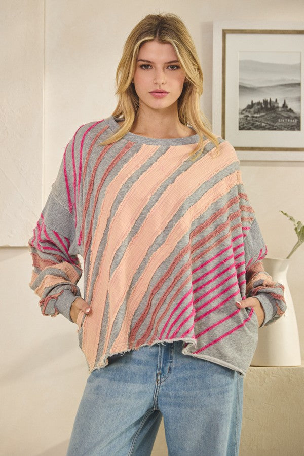 Oli & Hali Washed Stripes Detail Raw Edge Pullover
