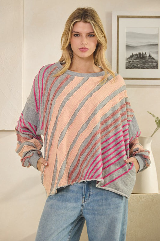 Oli & Hali Washed Stripes Detail Raw Edge Pullover