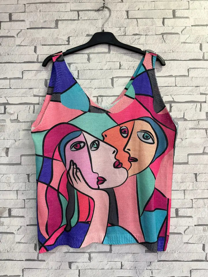 LOOWIE Pink Picasso V-Neck Tank