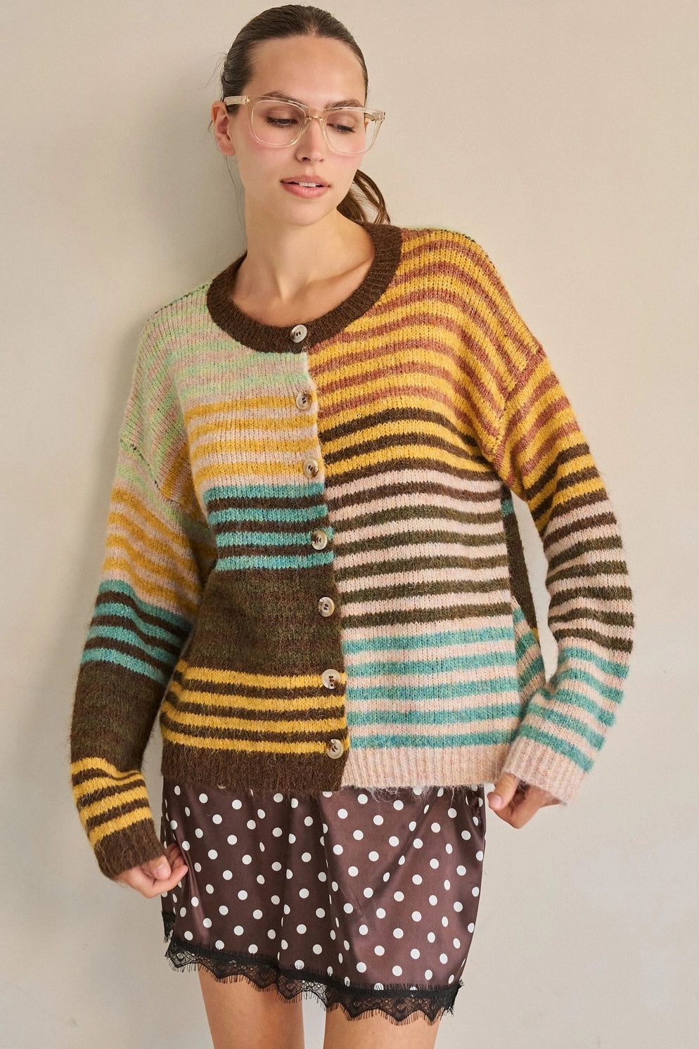 Jade By Jane Tone And Tone Mixed Stripe Cardigan