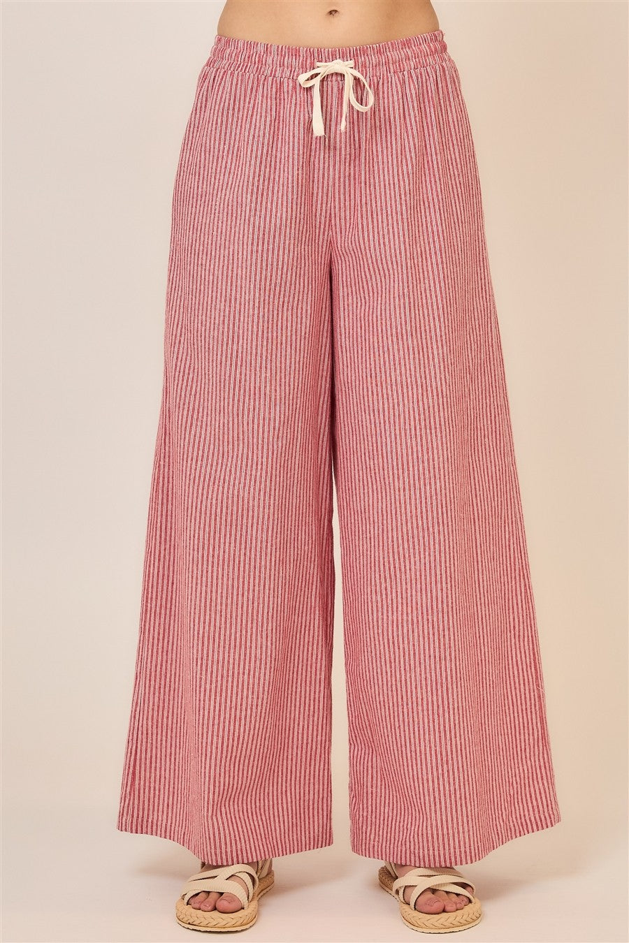 Cozy Co. Pinstripe Wide Leg Pants With Drawstring