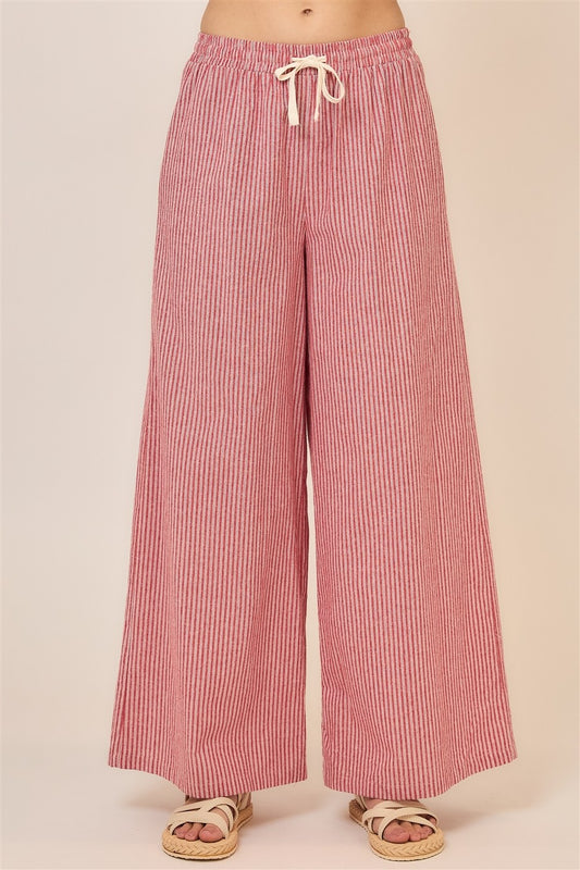 Cozy Co. Pinstripe Wide Leg Pants With Drawstring