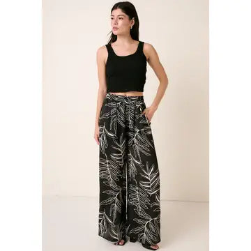 Mittoshop Leaf Print Satin Wide Leg Pants