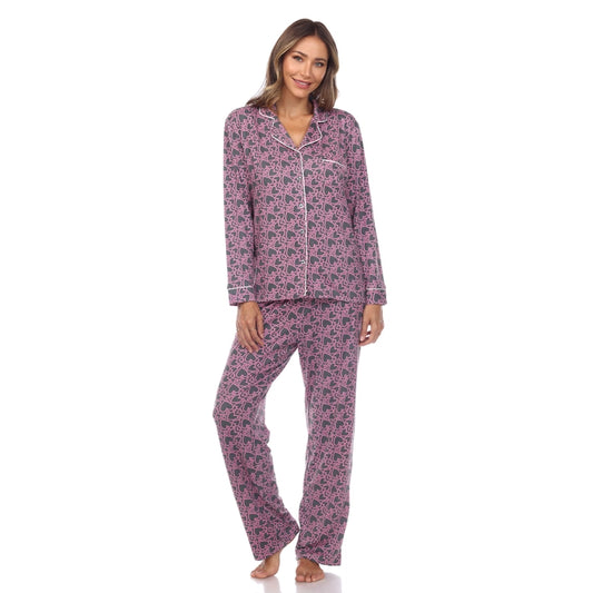 White Mark Long Sleeve Heart Print Pajama Set