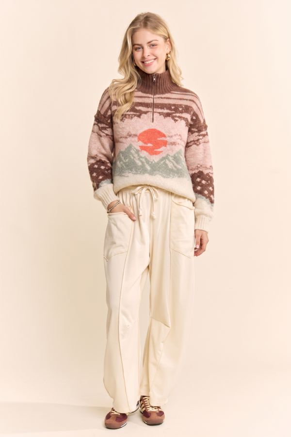 Davi & Dani Half-Zip Mountain Landscape Sweater